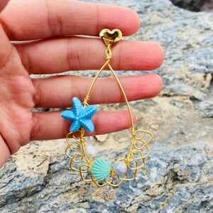 Mother of pearl jewelry- Beach blue earrings- handmade pearl earrings